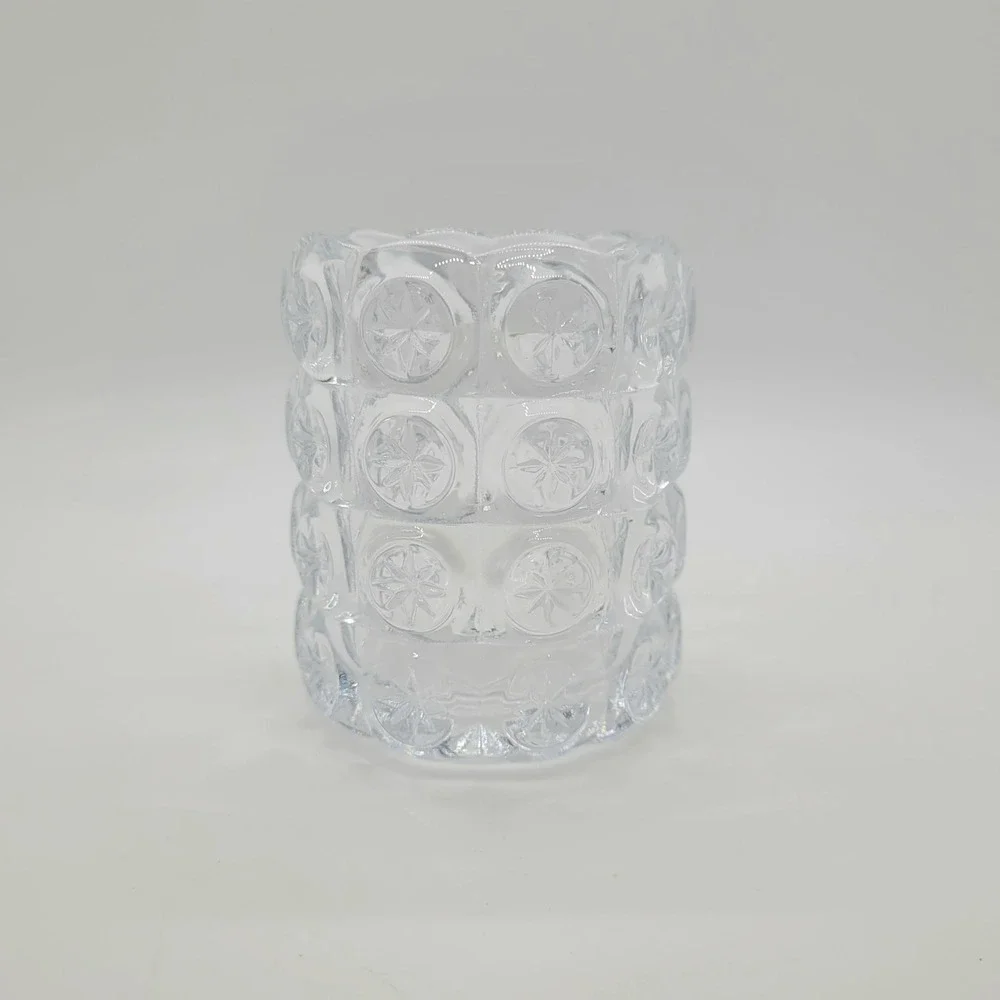 IKEA Flest Moon and Stars Tealight Candle Holder Clear Pressed Glass Votive